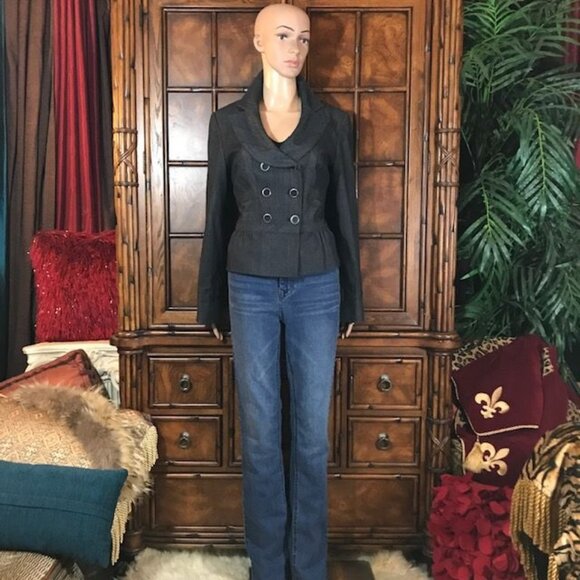 NWOT Nine West Indigo Cannes Tailored Variegated Peplum Double Breasted Jacket - Picture 6 of 16